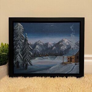 Framed Winter Scene Oil Painting